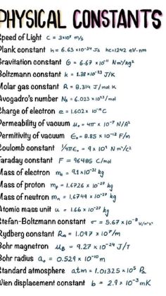 an image of physical constants with numbers and symbols on it, including the formula for each element