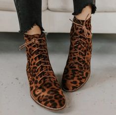 Chic Lace up Leopard Print Ankle Boots · KoKo Fashion · Online Store Powered by Storenvy Plus Size Shoes, Leopard Print Ankle Boots, Boots Leopard, Print Boots, Shoes Spring, Beauty Expert, Spring Shoes, Rubber Heels, Alternative Fashion