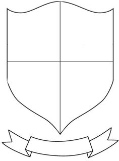 the coat of arms is outlined in black and white, with a ribbon around it