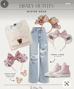 an image of disney outfits and accessories for the character's winter wear collection, including pink