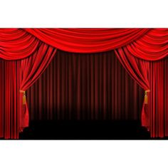 a red curtain with gold trims and curtains in the background are black, but there is no image to describe