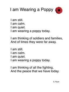 i am wearing a poppy poem in black and white with the words, i am wearing a poppy