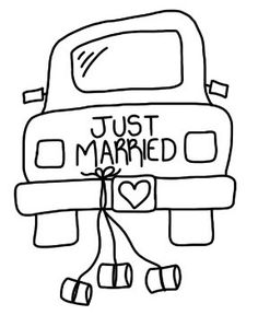 a drawing of a car with just married written on it