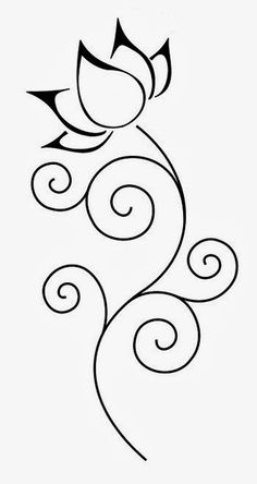 a black and white drawing of a flower with swirls on the petals, in front of