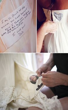 the bride is getting ready for her big day with this special message on her dress