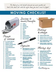 a moving checklist with the words moving and things to do in front of it