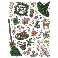 an illustration of various items and things in the shape of a christmas tree on a white background