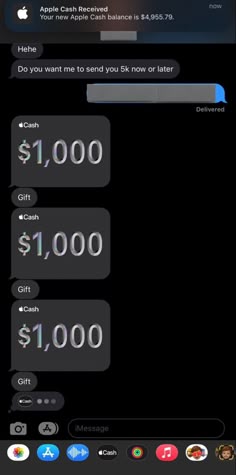 an iphone screenshot showing the amount of $ 1, 000 per person in each cell phone