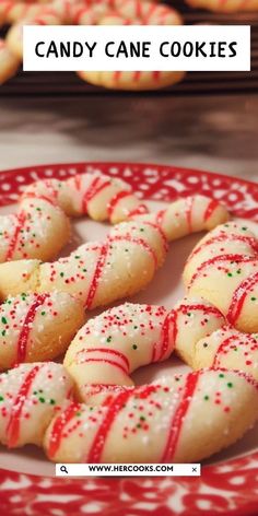 a plate full of candy cane cookies on a table