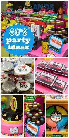 a collage of photos with the words 80's party ideas