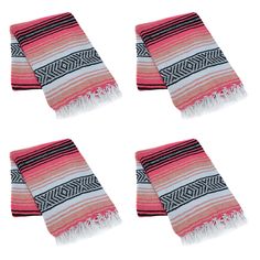 four pink and black striped scarfs on white background