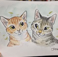 a drawing of two cats sitting next to each other