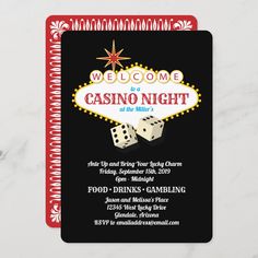 a las vegas new year's eve party card with dices on the front