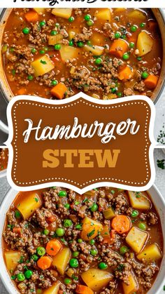 hamburger stew in a bowl with peas and carrots