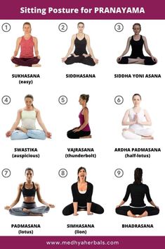 yoga poses for pranayama with the names and their corresponding positions in english