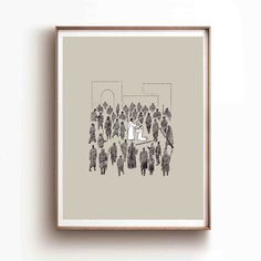 a drawing of people standing in front of a mirror