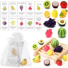 an assortment of fruits and vegetables are shown in plastic bags next to a bag with instructions on how to use them