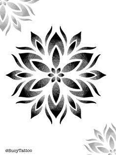 an artistic black and white flower design on a white background with the words lucky tattoo