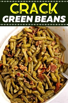 Crack green beans are as addictive as they sound! With bacon, brown sugar, garlic, and soy sauce, these beans are the perfect combo of sweet and savory. Southern Green Bean Recipes, Green Beans Easy, Cracked Green Beans, Crockpot Green Beans, Green Beans Side, Beans In Crockpot, Green Beans Side Dish, Southern Greens, Side Salads