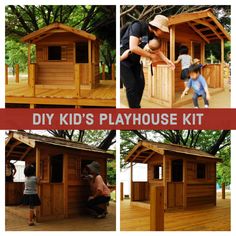 a kid's play house kit is shown in three different pictures, including the outside and inside