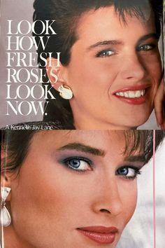 an advertisement for lipstick with two pictures of the same woman's face and one has blue eyes