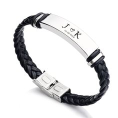 PRICES MAY VARY. Bracelet for Men: This fashionable name engraved leather bracelet is a great gift at any romantic occasion (Wedding, Engagement, Anniversary Day ) for Groom, husband,family etc.Lovely keepsake gift for him. Leather Bracelet: Made of high-end black leather, stainless steel clasp and silver metal plate. Package: 1 Bracelet and 1 velvet bag included. Size: 21.5cm long; Metal Plate Length: 4cm. Choose your favourite colour and style, click Customize Now to create a unique bracelet f Engraved Leather Bracelets, Mens Bracelet Personalized, Custom Engraved Bracelet, Birthday Presents For Men, Laser Engraved Leather, Family Bracelets, Leather Engraving, Personalized Leather Bracelet, Valentines Gifts For Him