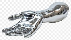 a silver hand that is holding something in it's right hand, on a transparent background