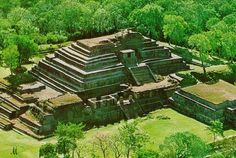 an aerial view of the ancient city of tempish in mexico, with trees surrounding it