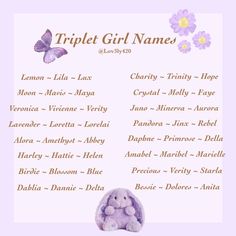 a purple teddy bear sitting on top of a white sheet with words written in it