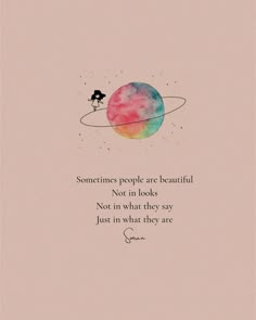 a quote on the side of a pink background with an image of a person sitting on top of a rainbow ball