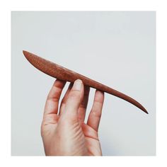 a hand holding a wooden object in it's right hand, with the tip pointing upward