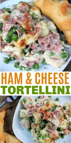 ham and cheese tortellini with peas on the side