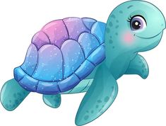 a blue turtle with purple spots on it's shell