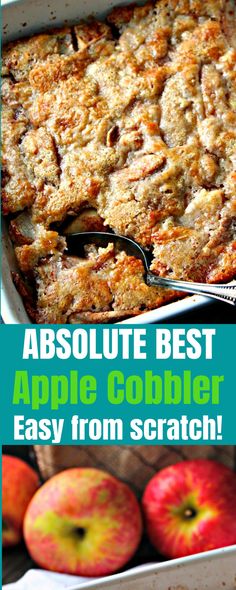 an apple cobbler is shown with the title above it