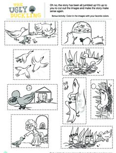 the ugly duckling worksheet for kids to learn how to draw and color