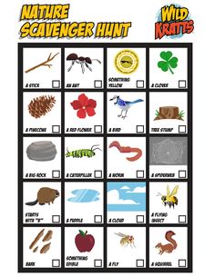 a printable nature scavenger hunt for kids with pictures and words on it