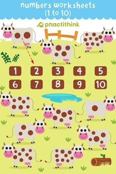 numbers worksheets for kids to learn how to count the number in each cow