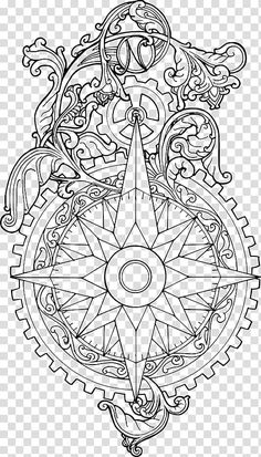 a black and white drawing of a wheel with intricate designs on the side, as well as