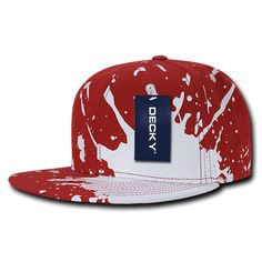 Splat Snapbacks, Red Size: One Size.  Color: Clear.  Gender: unisex.  Age Group: adult. Casual Red Snapback Hat With Flat Bill, Red Fitted Hat For Baseball Season Streetwear, Red Casual Snapback Hat For Sports Events, Red Snapback Fitted Hat, Red Snapback Casual Fitted Hat, Red Casual Snapback Fitted Hat, Casual Red Cotton Trucker Hat, Casual Red Fitted Hat For Streetwear, Red Hip Hop Trucker Hat With Curved Brim