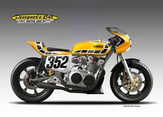 a yellow and black motorcycle is shown in this graphic art work, with the number 532 on it's side