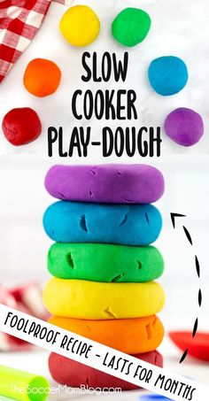 a stack of play dough with the words slow cooker play - dough