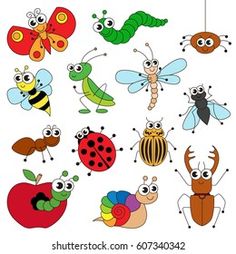 cartoon bugs and caterpillars on white background