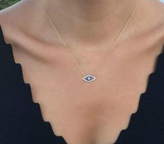 14K SOLID YELLOW GOLD EVIL EYE NECKLACE Here is a dainty, delicate and simple, yet... Gold Evil Eye Necklace, Evil Eye Necklace Gold, Eye Gift, Beaded Jewelry Necklaces, Antique Jewelry Indian, Jewelry Indian, 14k Gold Necklace, Gold Necklaces, Eye Bracelet