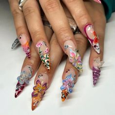 Dope Nail Designs, Long Square Acrylic Nails, Unique Acrylic Nails, Unique Nails, Pretty Acrylic Nails, Floral Nails