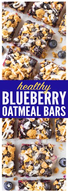 blueberry oatmeal bars are stacked on top of each other