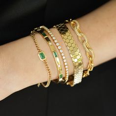 14K Yellow Gold Total Length: 7 1/4" Green And Gold Bracelet Stack, David Yurman Gold Bracelet Stack, Chopard Bracelet, Gold Bracelet Stack, Sapphire Bangle, Gold Bracelets Stacked, Jewelry King, Diamond Bangle, Yellow Gold Bracelet