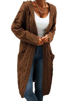 Hooded Sweater Coat, Long Sweater Coat, Fall Sweaters For Women, Winter Vest, Winter Pullover, Sweater Vest Women, Chunky Knit Cardigan, Hooded Cardigan, Cable Knit Cardigan