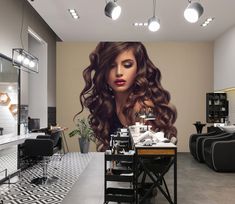 a woman with long hair in a salon