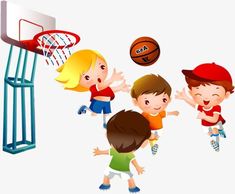 children playing basketball in the air