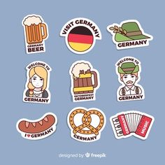 the germany stickers are arranged in different shapes and sizes, including beer, pretzels